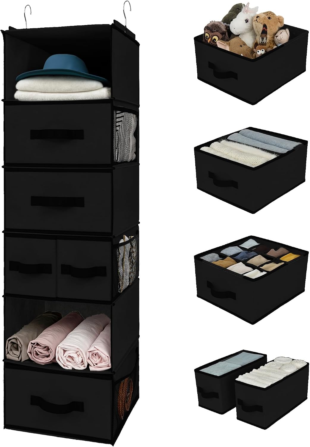 granny says hanging closet organizer, 5 drawers, 6 shown in use