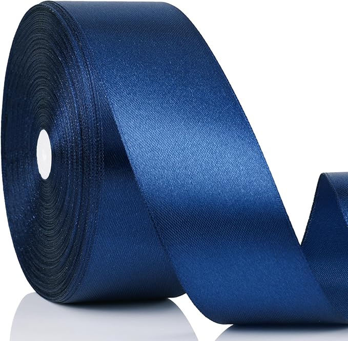 NESCCI 100 Yards Ribbon,1-1/2 Inch Dark Blue Satin Ribbon,Single Face Satin R...