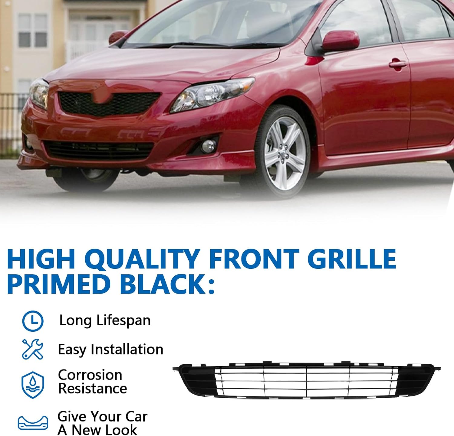 Perfit Liner Front Bumper Lower Grille Grill Compatible With 2009 2010 TOYOTA Corolla Direct Replacement Parts Primed Black TO1036111 5311202120