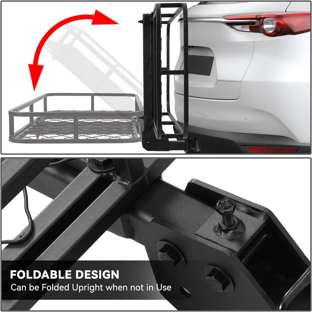 DNA MOTORING RHC-8314 Universal Foldable 2" Tow Hitch Cargo Carrier Basket with Pin+Clip, 48" X 25.5" X 6", 500Lbs Max Capacity