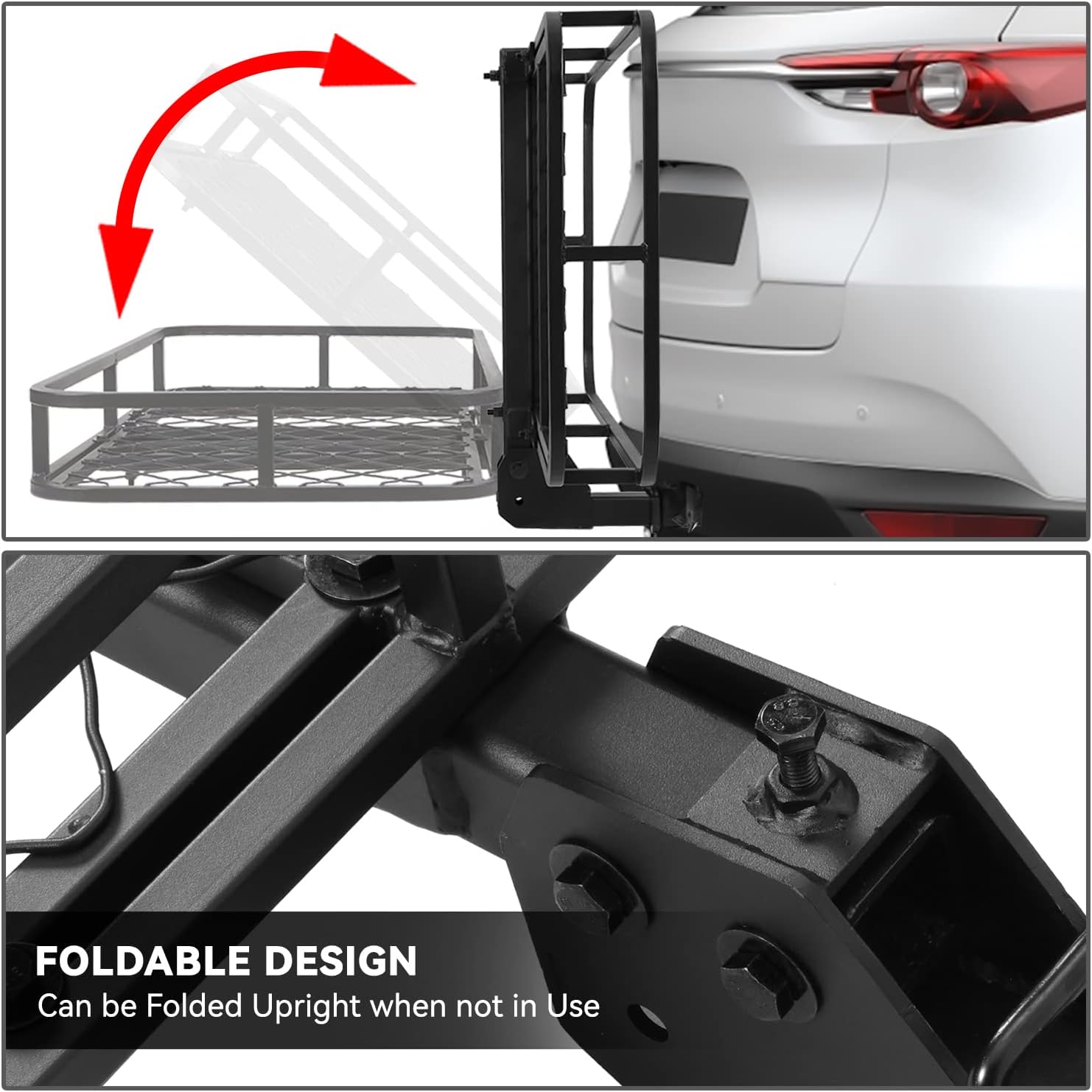 DNA MOTORING RHC-8314 Universal Foldable 2" Tow Hitch Cargo Carrier Basket with Pin+Clip, 48" X 25.5" X 6", 500Lbs Max Capacity
