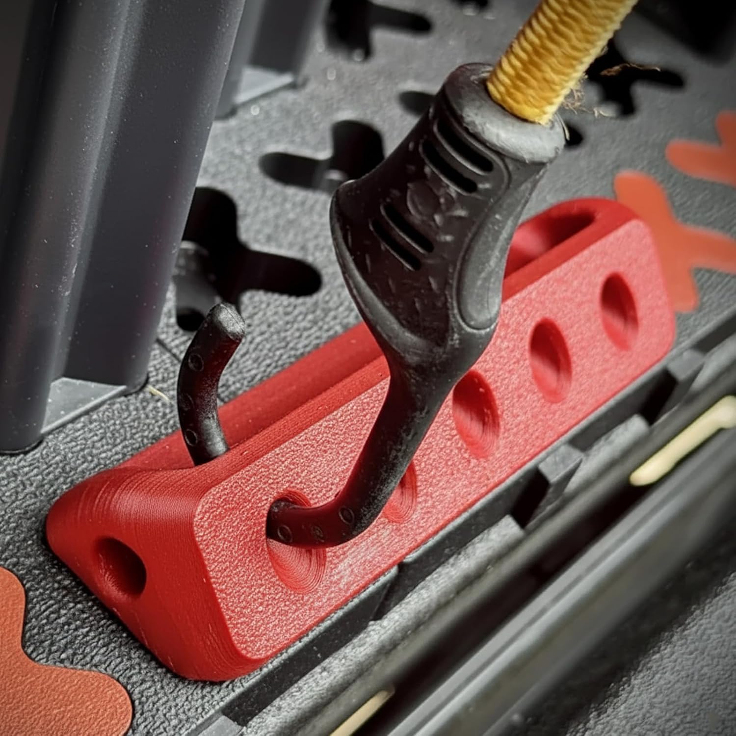 2Pcs Pull Handle Compatible with Tmat Truck Bed Cargo System, Low Profile Cargo System Grip Handle with Bungee Holes, Secure Angled Design for Truck Bed Organization (Red)