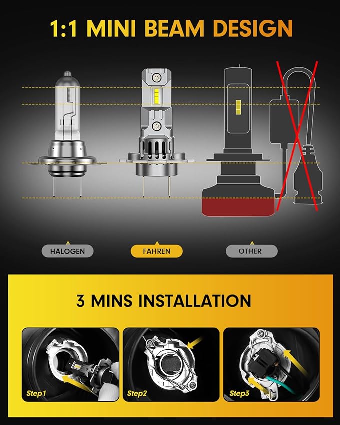 FAHREN Upgraded H7 Bulbs, 60000LM 1000% Ultra Bright 6500K White Light - Image 7