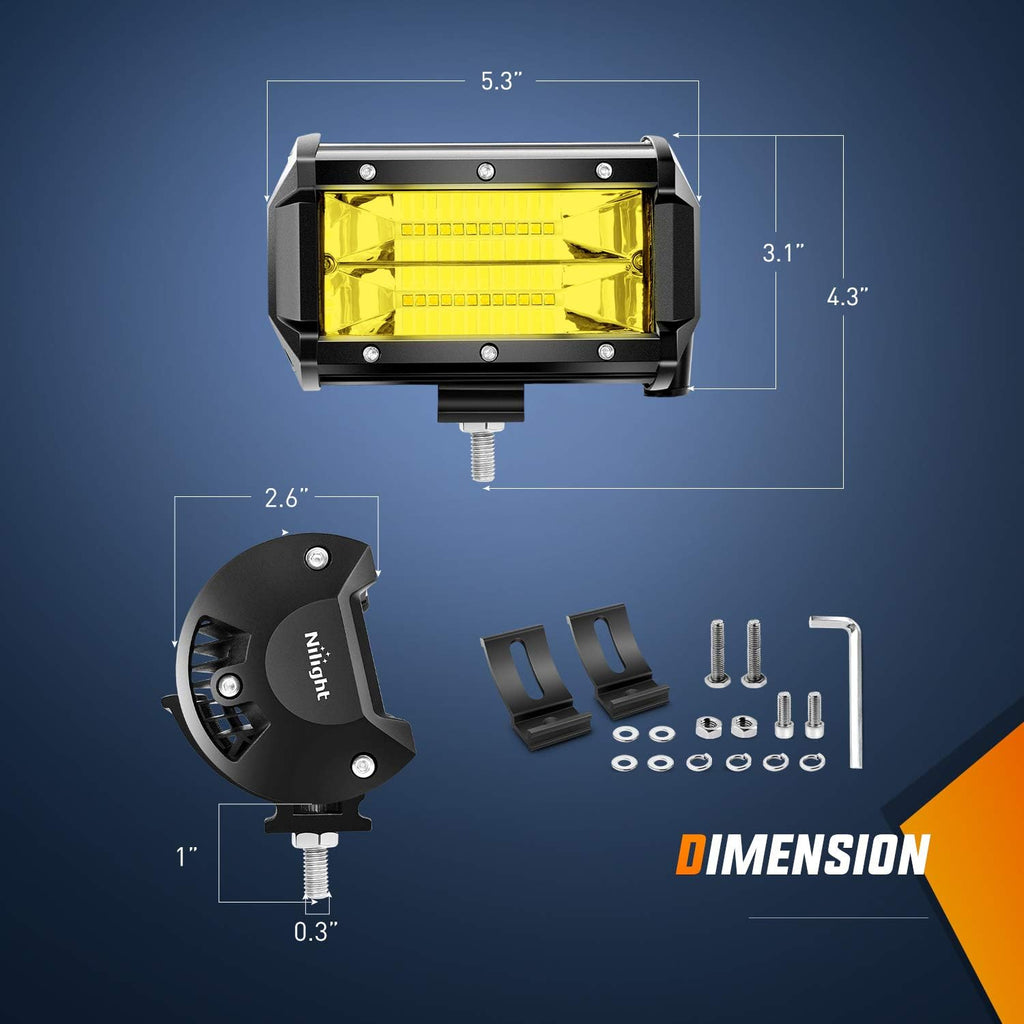 nilight - zh304 led light bar 2pcs 5inch, close-up detail