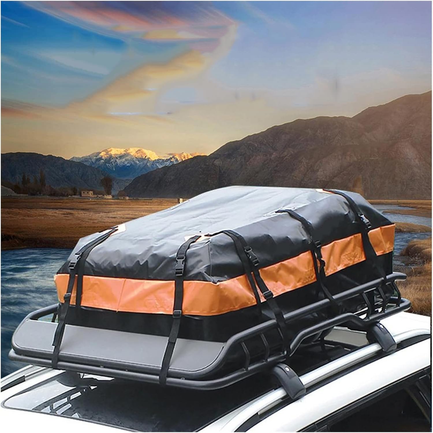 500D PVC Large Capacity Car Cargo Roof Bag Waterproof Rooftop Luggage Black Storage Travel for Cars SUV Van Truck