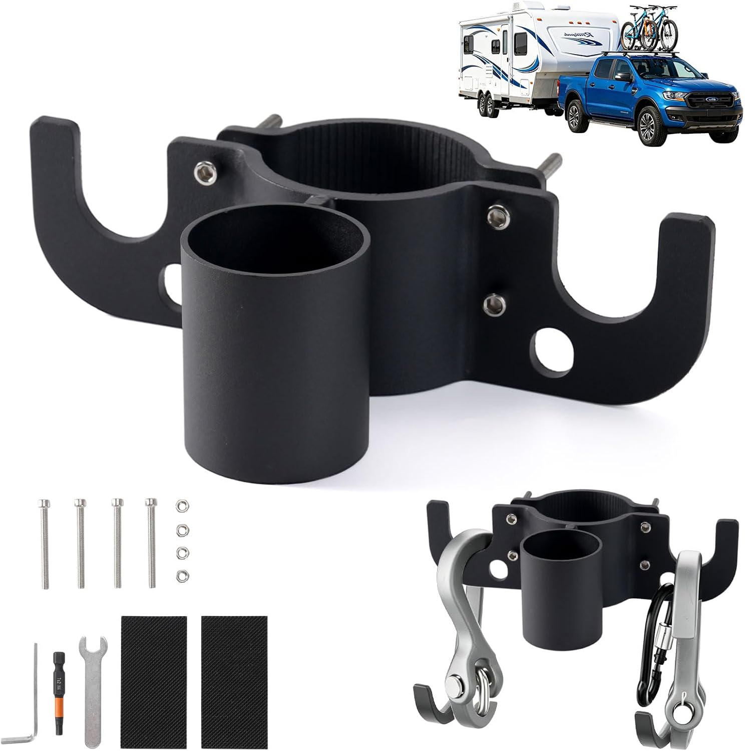 Aluminum Trailer Chain Holder, 7-Way RV Plug Holder Heavy Duty Towing Chain Organizer, Heavy Duty Anti-Rust Cable Wire Harness Holders for Camper Trailer Towing Accessories
