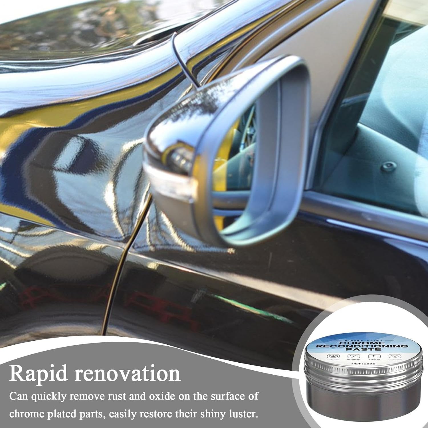 Chrome Polished Scratch Remover, 100g Reconditioning Paste with Repair Wax, Aluminum and Stainless Steel Cleaning Agent for Vehicle, Home, Garage, Workshop Use