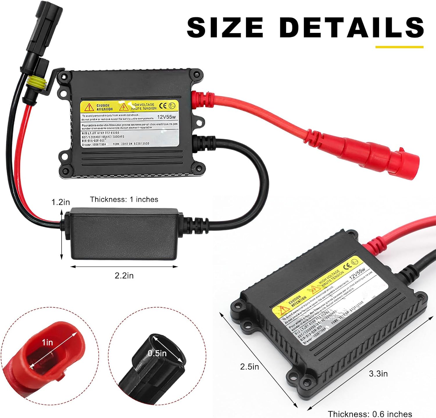 2 PCS DC 12V 55W Ultrathin HID Ballast, Ultra Slim Xenon Headlight Stabilizer HID Ballast Replacement, Xenon Lamp Ballasts for H1 H3 H4 H7 H11 H13 9005 9006 9007 5202 880 (55W)