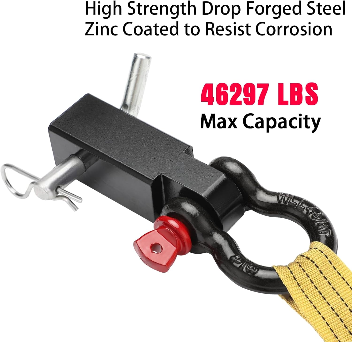 BETOOLL 2-Inch Shackle Tow Hitch Receiver, 46297 Lbs Break Strength 3/4" D Ring Shackle Compatible with Jeep Wrangler and All Chevy/GMC, Ford, Dodge, Nissan, Toyota Truck 2" Receivers