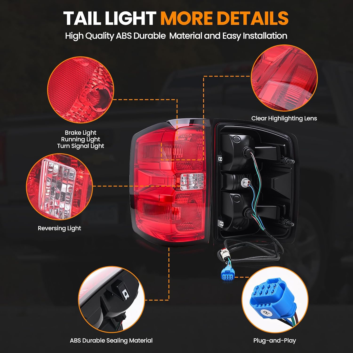 Tail Lights Assembly Compatible with 2014-2019 Chevy Silverado 1500 2500HD 3500HD Rear Brake Taillight Left & Right Side with Bulbs and Harness, Replace GM2801261 23141275 GM2800261 23431875