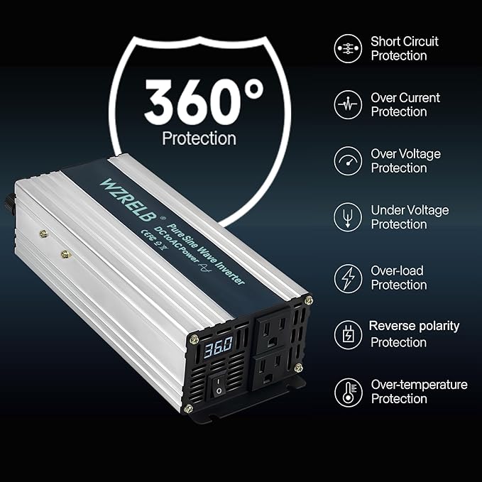 WZRELB 800W Pure Sine Wave Inverter 36V DC to 110V 120V AC Power Converter - Image 2