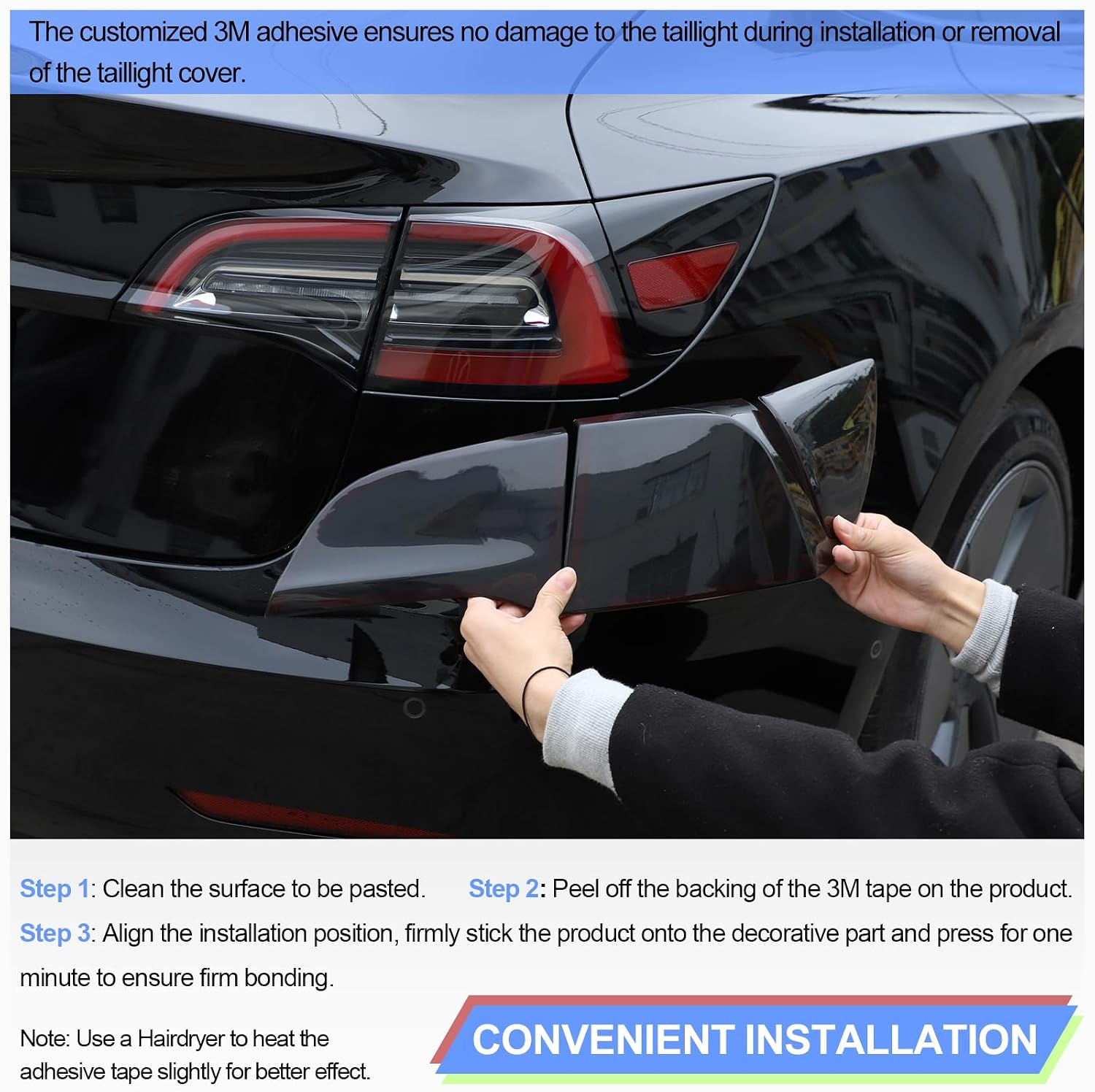 Rear Tail light Cover Trim for Tesla Model 3 2017-2023, Tail Brake Lamp Guard Housing Bezels for Tesla Model Y 2020-2024, Blackout Reverse Light Shell Shade, Rear light Accessories ABS (Front & Rear)