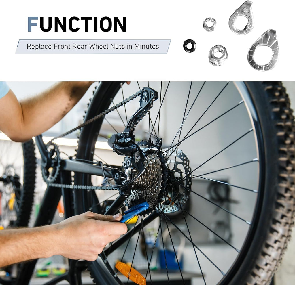 Bike Axle Nuts & Safety Washers Kit, Anti-drop Bicycle Wheel Hub Nuts, Front & Rear Wheel Fastener Replacement Kit, Universal for Most Bikes (White)