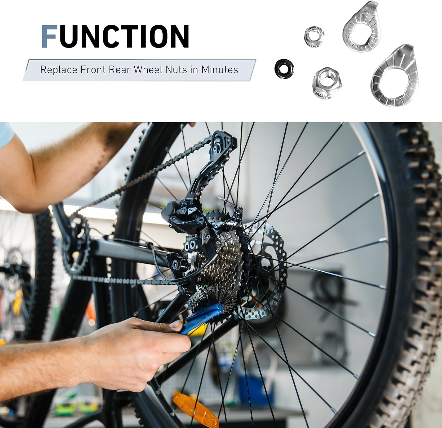 Bike Axle Nuts & Safety Washers Kit, Anti-drop Bicycle Wheel Hub Nuts, Front & Rear Wheel Fastener Replacement Kit, Universal for Most Bikes (White)