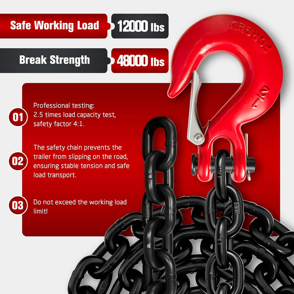 1/2" G80 Trailer Safety Chains with G70 Clevis Safety Hook,36" Tow Chains 12,000 lbs Working Load 48,000 lbs Break Strength Heavy Duty for Boat&Utility Trailers Truck Binding Chains(2 Pack,EP Black)