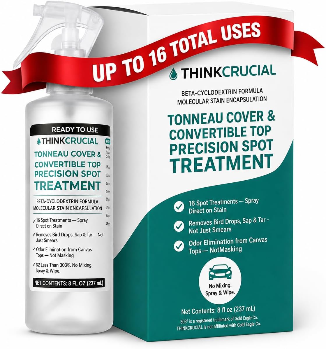 Think Crucial Bird Drop Sap Tar Remover for Tonneau Covers & Convertible Tops, 16 Treatments, 8oz