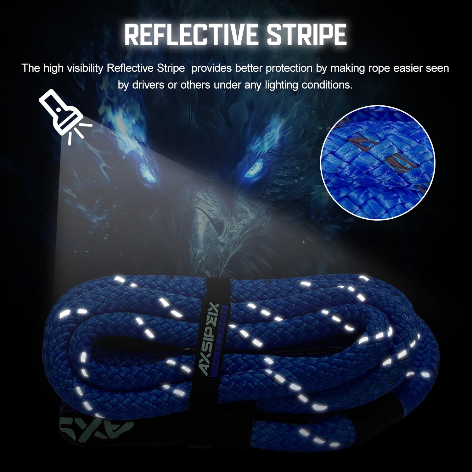 Kinetic Recovery Rope Kit (Reflective), 1.25in x 30ft 56,000Lbs, 35% High Elasticity, w/ 2 Soft Shackles, 18,666Lbs Work Load Limit for 4x4 Offroad Vehicle