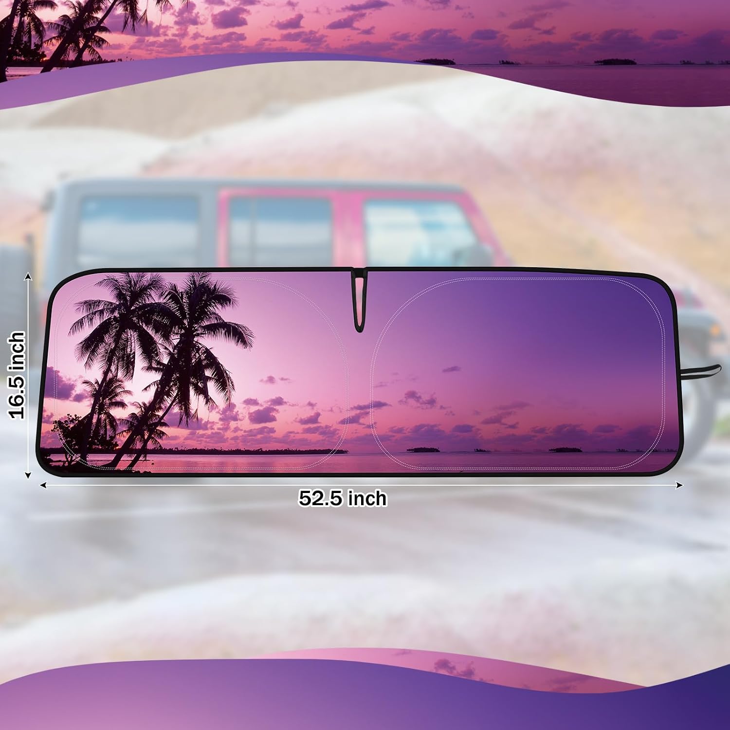 DaisyInner Windshield Sun Shade Compatible with Jeep Jk Jku Jl Jlu 1997-2023 and Compatible with Gladiator Jt 2020-2023 Foldable Windshield Sunvisor Blocks UV Rays (Sunset, 16.5" x 52.5")