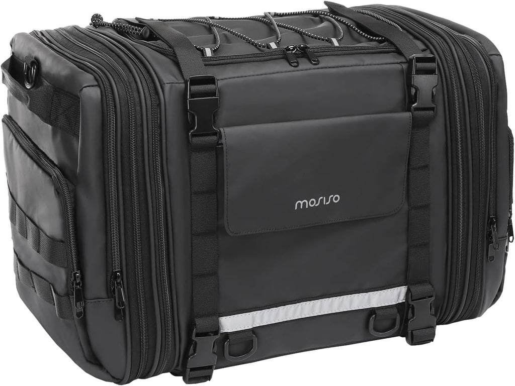 MOSISO Motorcycle Tail Bag with Expandable Capacity 32L-48L, Motorcycle Rear Seat Trunk Gear Bag with Rain Cover&Shoulder Strap, Motorbike Storage Duffle Carry Travel Luggag, Black