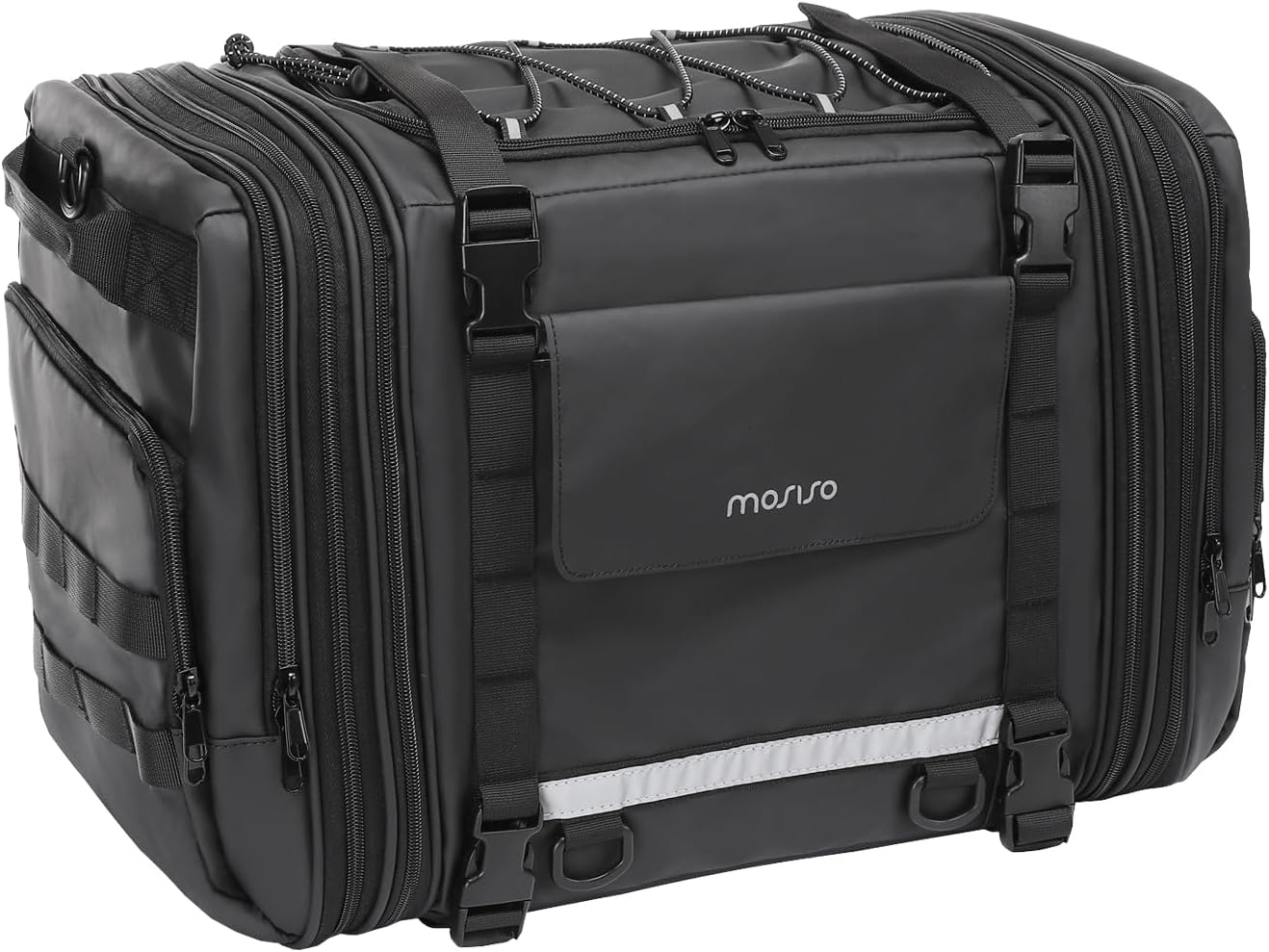 MOSISO Motorcycle Tail Bag with Expandable Capacity 32L-48L, Motorcycle Rear Seat Trunk Gear Bag with Rain Cover&Shoulder Strap, Motorbike Storage Duffle Carry Travel Luggag, Black