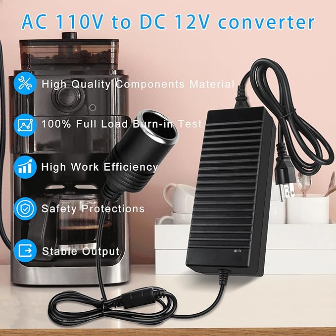 inShareplus 12V 120W 10A AC to DC Converter, 110V to 12V Cigarette Lighter - Image 2