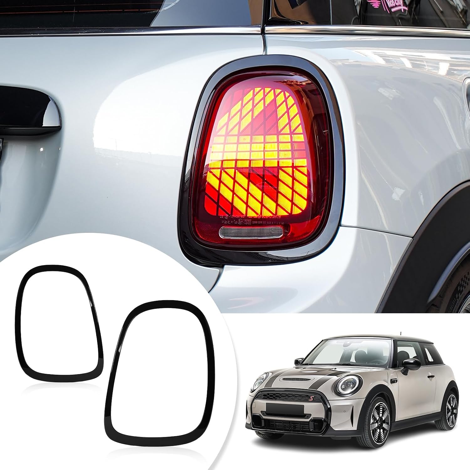 Archaic Rear Tail Light Cover Bezel Surround Trim Compatible with Mini Cooper F55 F56 F57 Hatchback/Convertible 2014-2024, ABS Taillight Ring,Glossy Black,Pair