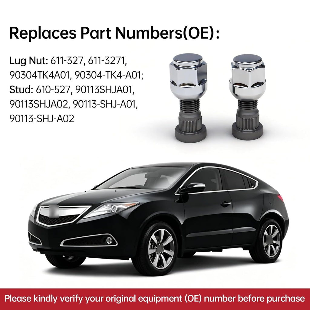 2Pack M14*1.5 610-527 Wheel Lug Studs + 611-327 Wheel Lug Nuts Set Compatible with Odyssey Passport Pilot Ridgeline, MDX RLX TL ZDX