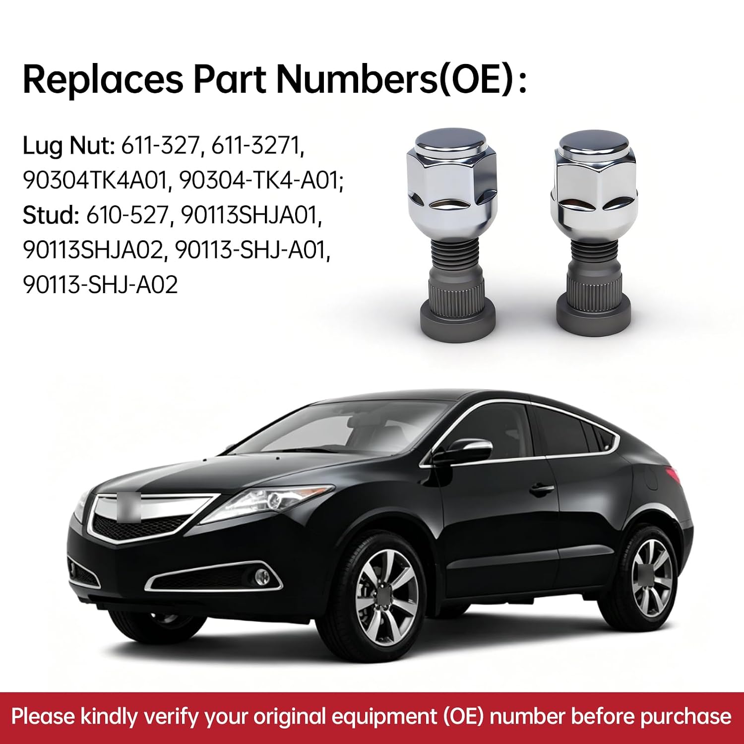 2Pack M14*1.5 610-527 Wheel Lug Studs + 611-327 Wheel Lug Nuts Set Compatible with Odyssey Passport Pilot Ridgeline, MDX RLX TL ZDX