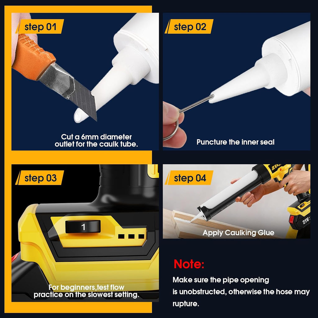 electric caulking gun, cordless caulking gun with 2x, front angle view