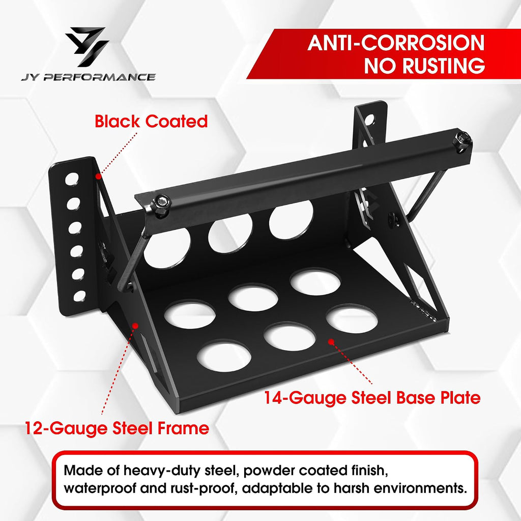JY PERFORMANCE Metal Battery Tray Box, Universal Metal Steel Bolt-in Battery Mounting Box Tray Bracket for Car Trailer Boat - Fits up to 10.63"×7.06"×7.5", Anti-Rust Corrosion-Black