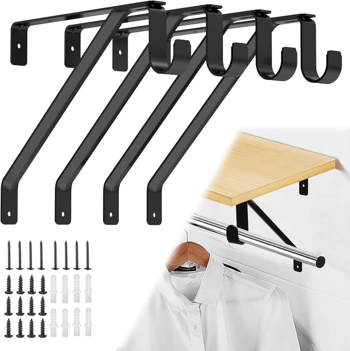 pisman heavy duty adjustable closet rod bracket 4-pack, main product view