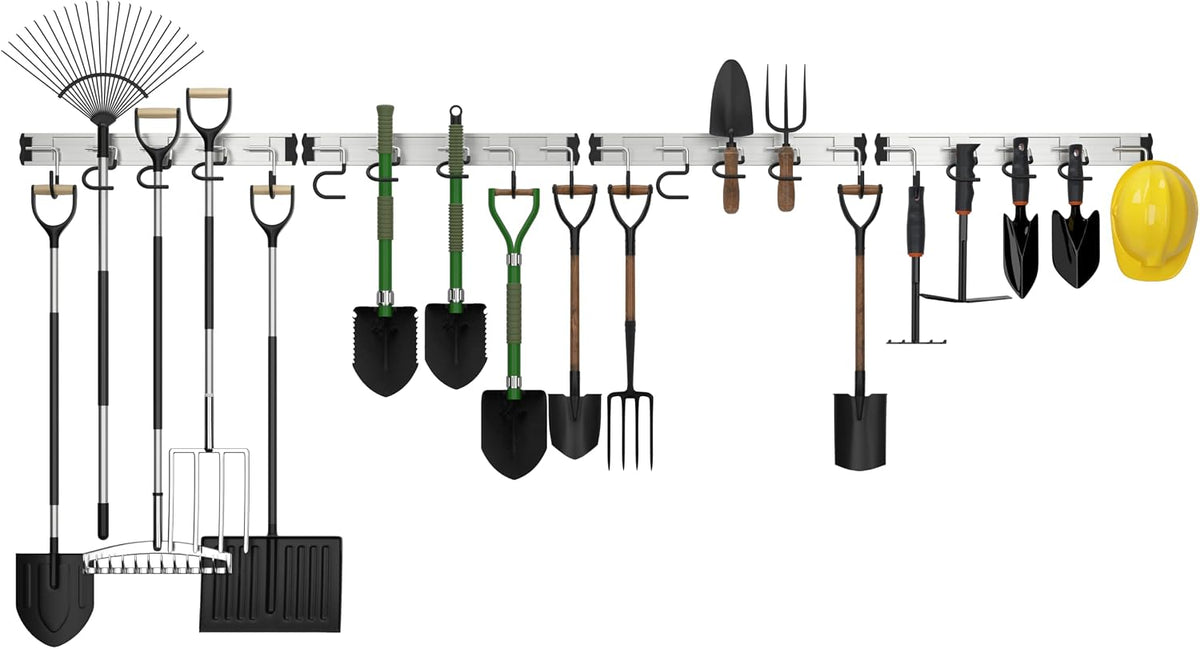 69'' Aluminum Alloy Garage Tool Organizer Hooks, Broom Holder Wall Mount