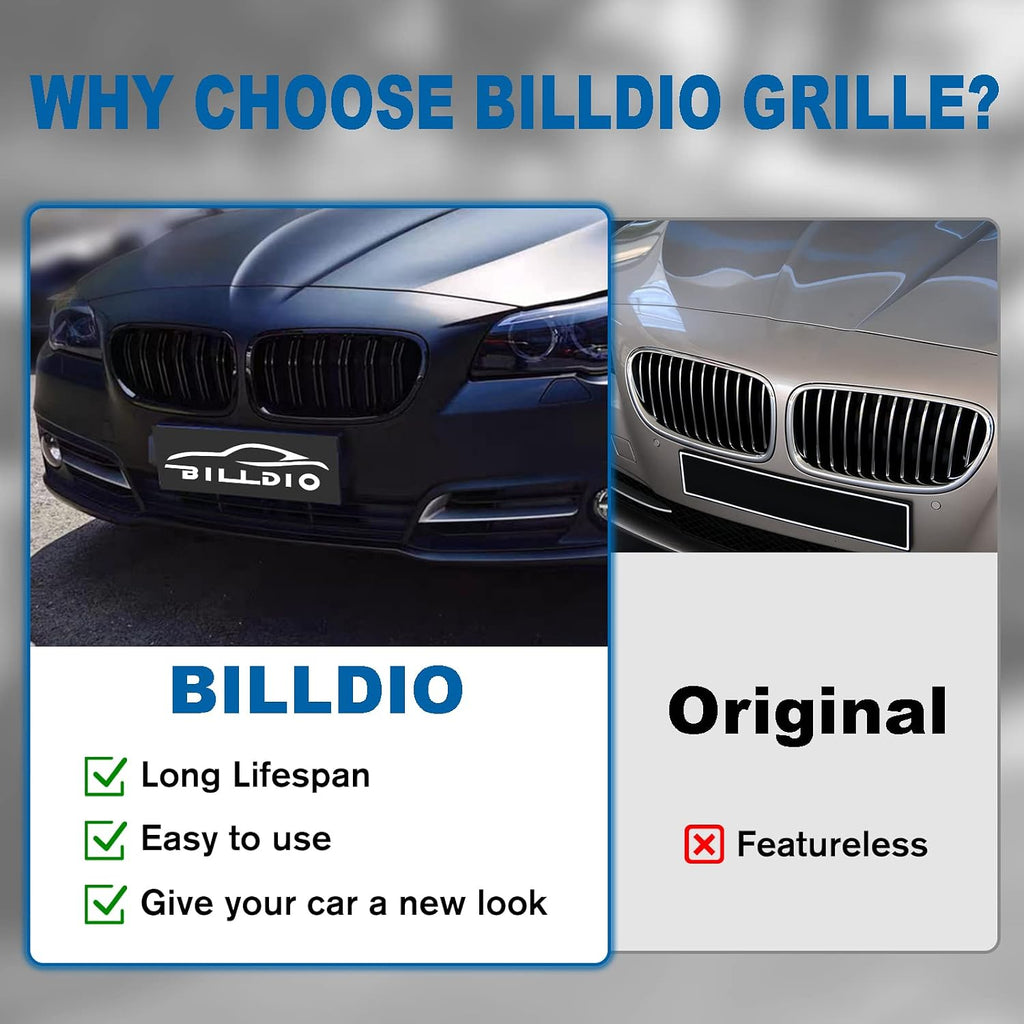 F10 Grille - Front Kidney Grille Double Slats Glossy Black Compatible with 2010-2017 BMW 5 Series F10 F11 F18 Sedan 520i 528i 535d 535i 550i 520i - ABS Gloss Black Kidney Grill