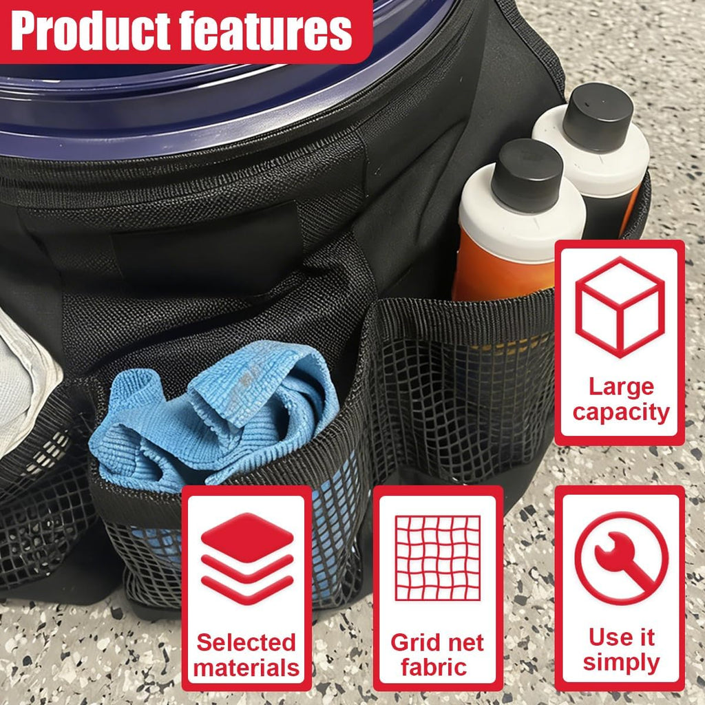 Craedli 5 Gallon Bucket Tool Organizer Bag Car Wash Caddy with Mesh Pockets | Storage Compartments For Cleaning Supplies, Universal Auto Detailing Equipment Pouch, Home Gardening Fishing Gear Container