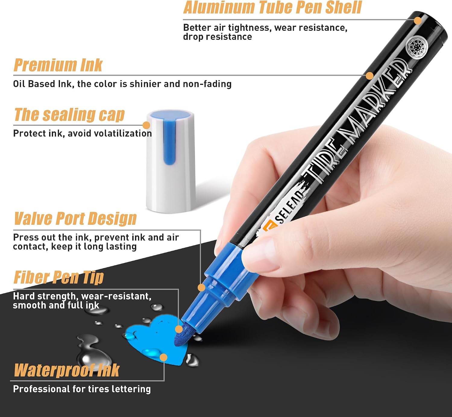 SELEAD Tire Marker White Red Yellow Blue - 8 Pack Paint Pens for Car Tires Lettering, Premium Professional Oil Based Waterproof Colored Permanent Markers