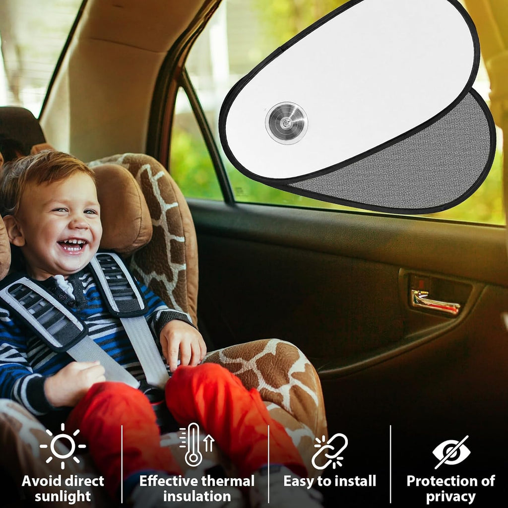 2 Pack Silver Coated Car Window Shades for Baby - Rotatable Sun Visor for Side Windows, UV Reflective Mesh Sun Blocker, Fits Front & Rear Windows, with Suction Cups