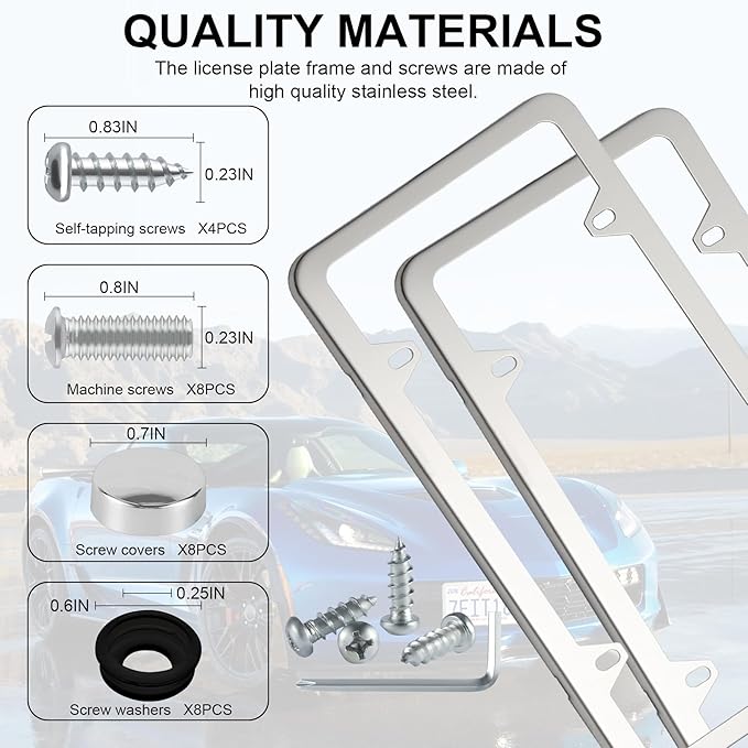 LivTee Chrome License Plate Frames, 4 Holes Stainless Steel License Plate Covers - Image 4