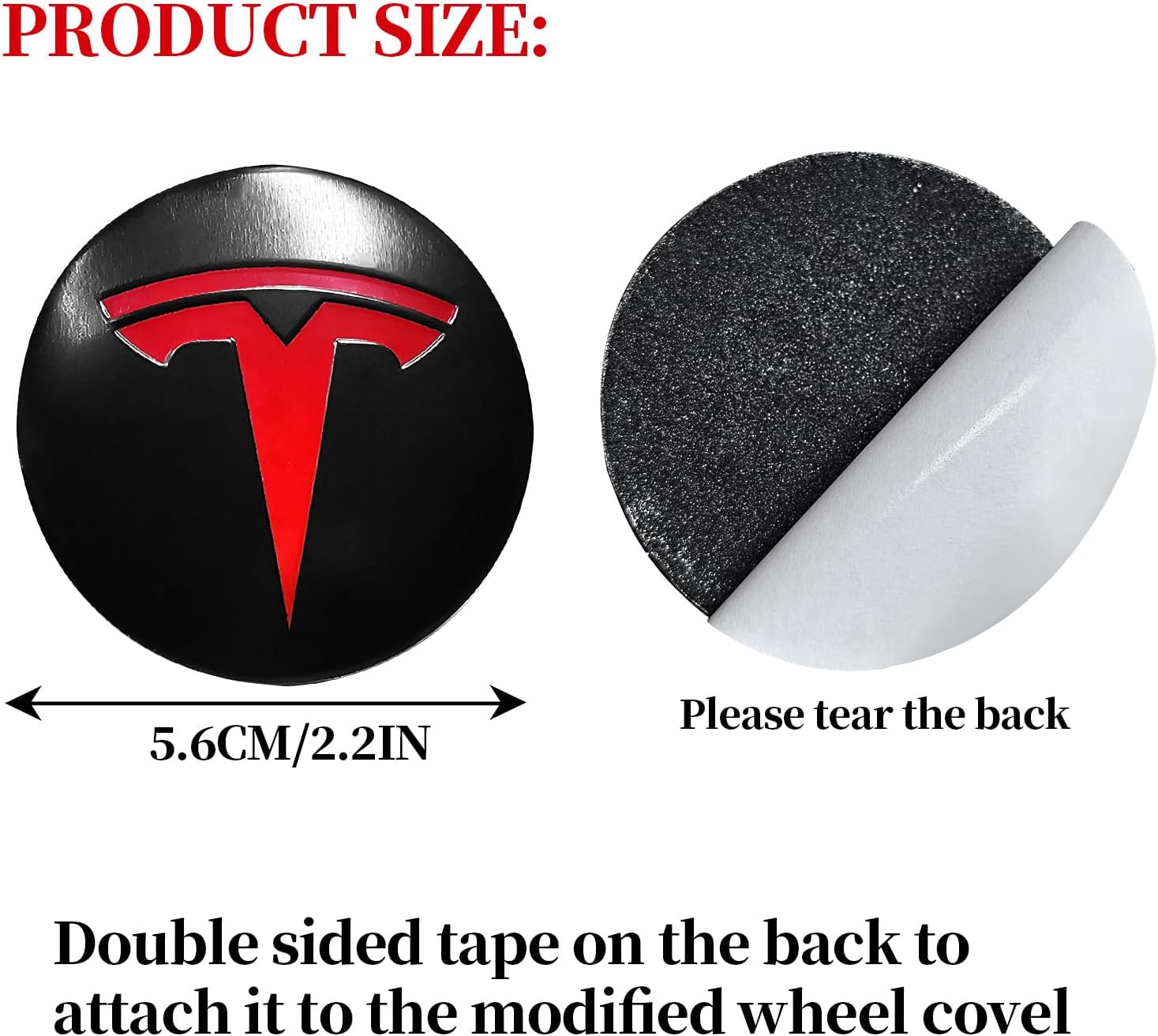 4 Pack Aluminum Waterproof Wheel Cover Center Emblem Sticker for Tesla Model 3 Model Y 56mm Hubcaps Wheel Rim Cover (Matte Black Background+Red Emblem)