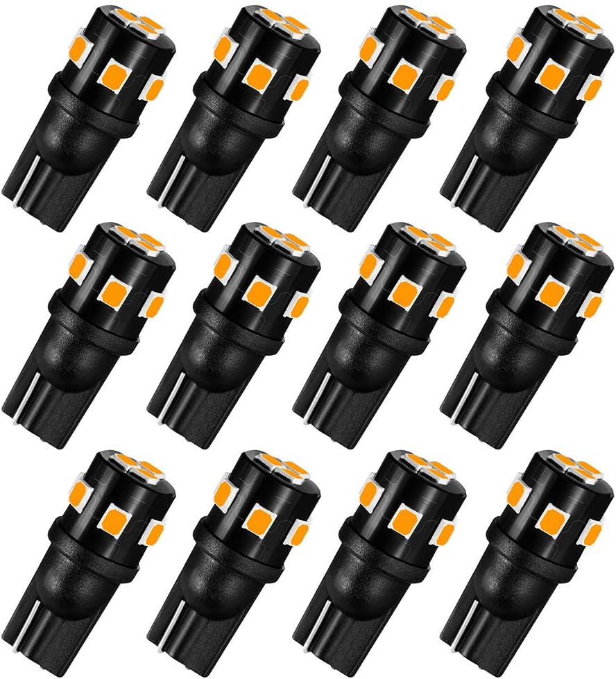 AUXLIGHT 194 168 2825 T10 LED Interior Light Bulbs Amber Yellow, Super Bright Replacement for Dome Map Door Trunk Courtesy License Plate Sidemarker Parking RV Camper Lights (Pack of 12)