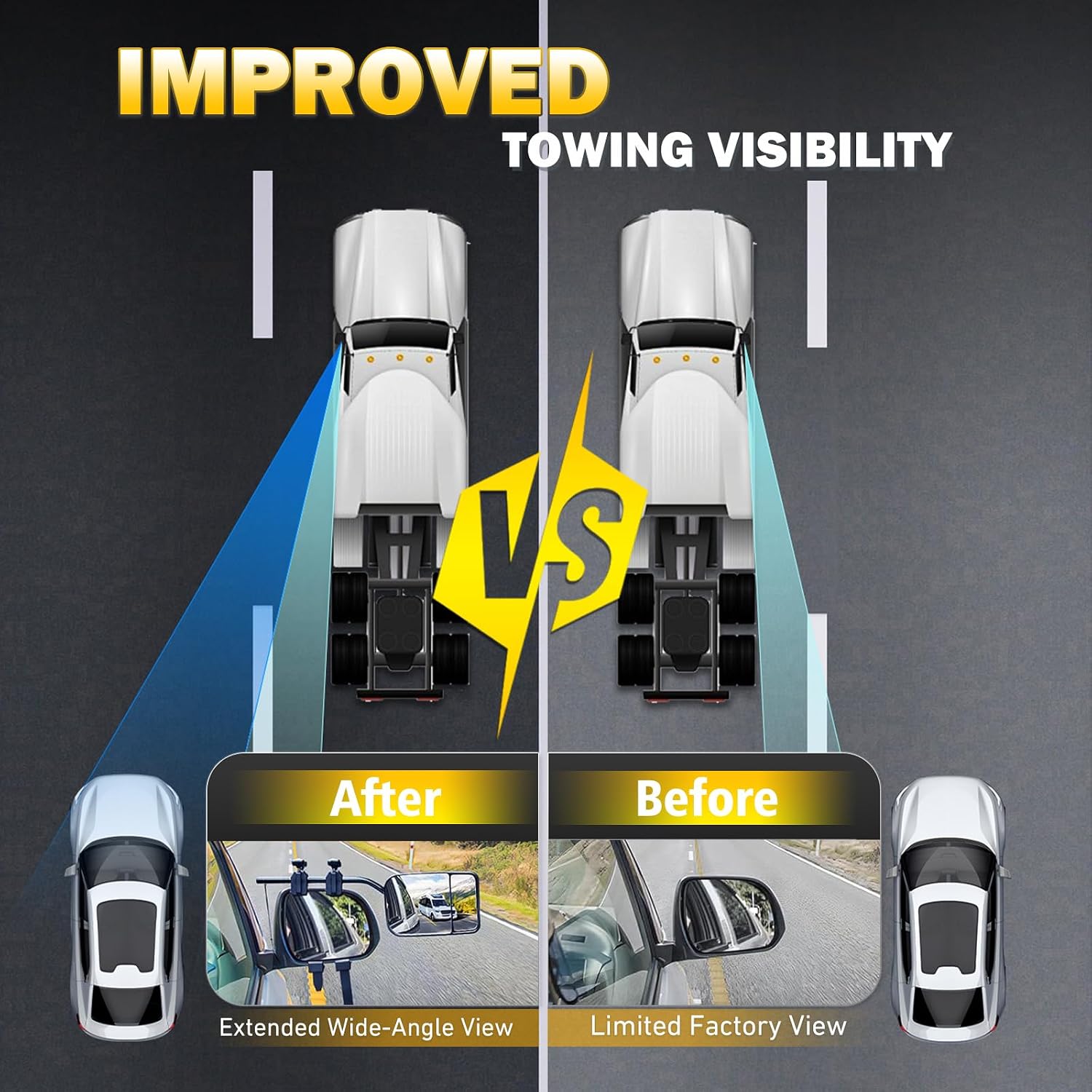 Universal Clip on Towing Mirrors Extensions for Towing, 360 Degree Adjustable Rotation Side Mirror Extenders for Towing, Convex Rearview Mirror, Tow Mirrors for Car Truck Trailer RV SUV, 2 Pack