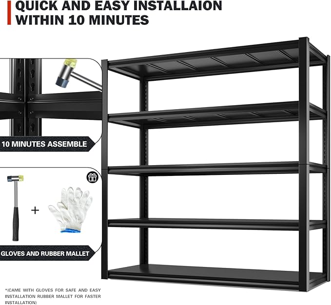 REIBII 48.2" W Garage Shelving Heavy Duty Metal Shelving 3000LBS Storage - Image 9