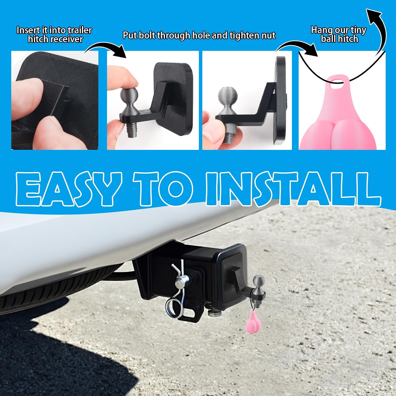 Funny Mini Trailer Hitch Ball Cover,Creative Novelty Humorous Mini Hitch Ball Joke with Fastening Nuts,Portable Tiny Trailer Hitches Fit 2 Inch Receiver Trailers Accessories