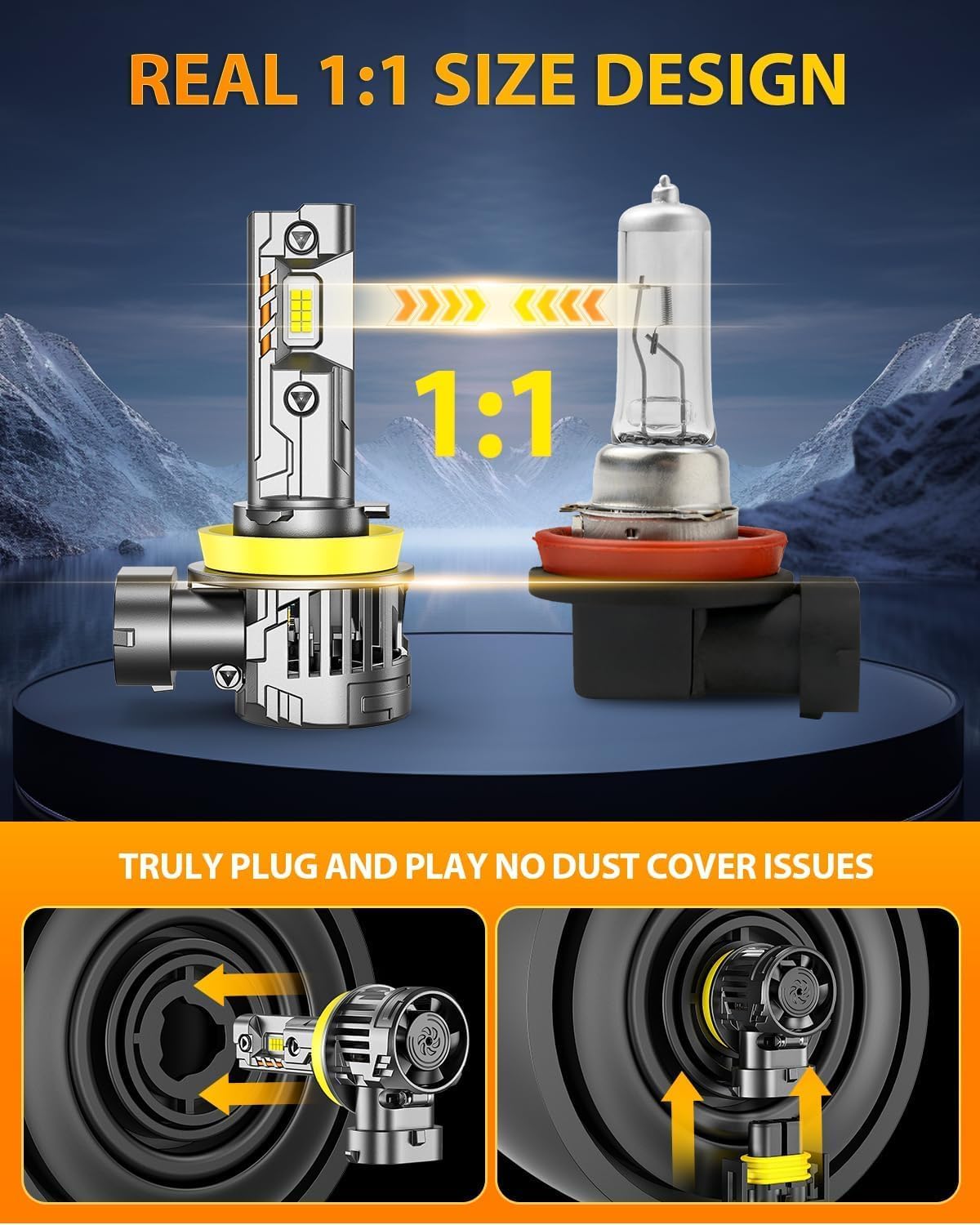 Ursprung 2026 Upgraded H11/H8/H9 Eletronic Flashers, Ultra Brightness, 1:1 Halogen Size, 6500K Cool White, 10-Year Long Service Life Fog Light with Cooling Fan, Plug and Play