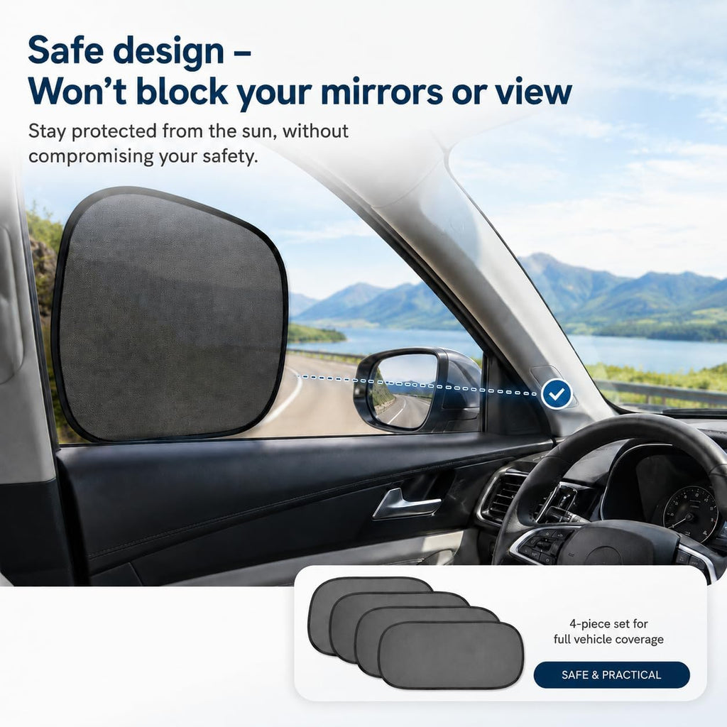 Car Window Sun Shades for Baby, Static Cling Side Window Cover, UV Ray and Glare Protection, 20 * 12&14 * 18 Inch, 4 Pack