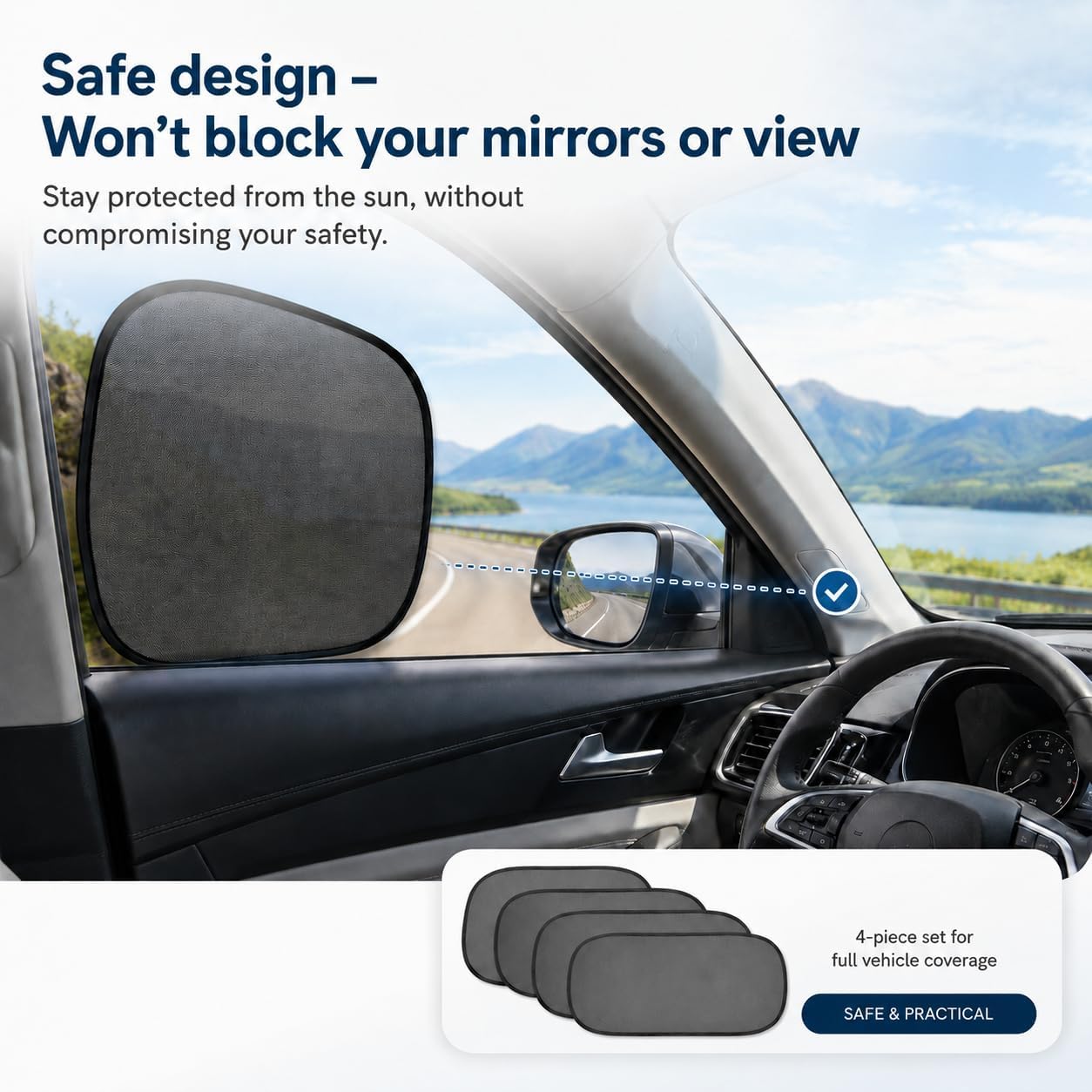 Car Window Sun Shades for Baby, Static Cling Side Window Cover, UV Ray and Glare Protection, 20 * 12&14 * 18 Inch, 4 Pack