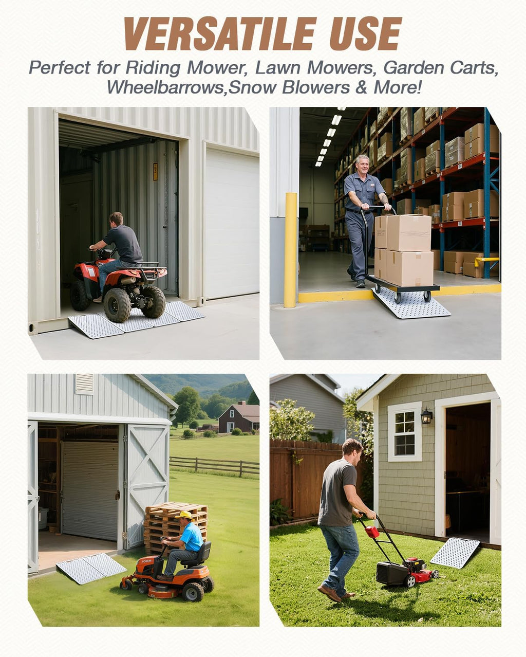 29 x 48 Inch Heavy-Duty Shed Loading Ramp Kit, 2 Pack | Shed Garage Shipping Container Ramps w/ Anti-Slip Punch Plate for Riding Mowers Lawn Tractors Snow Blowers Garden Carts