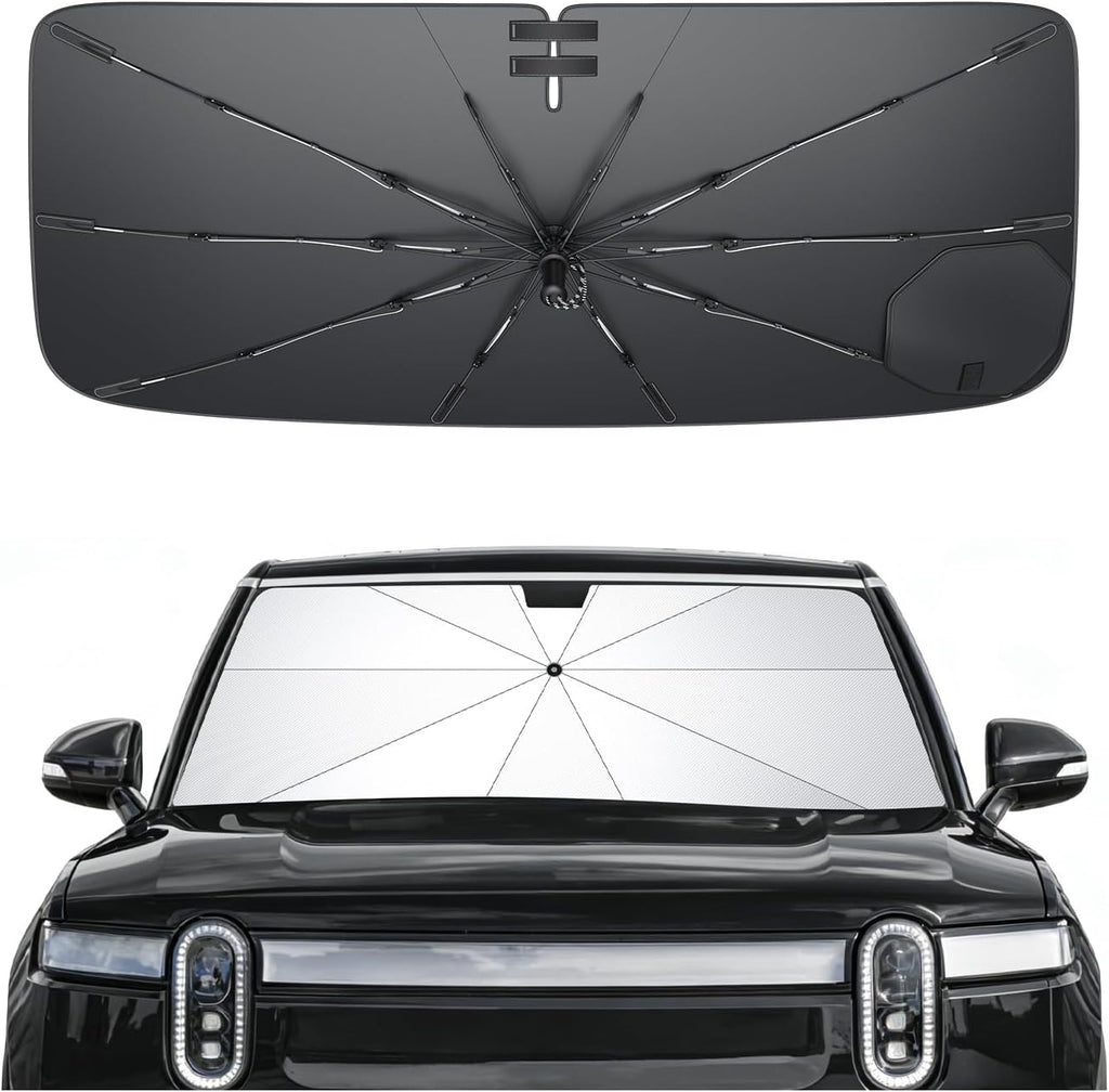 SXCY for 2022-2025 2026 Rivian R1T/R1S Windshield Umbrella Sunshade [Easier Foldable] for 2025 2026 Rivian R1T/R1S Accessories 2026 R1S Sunshade Umbrella 2025 2026 R1T/R1S Windshield Umbrella Shade