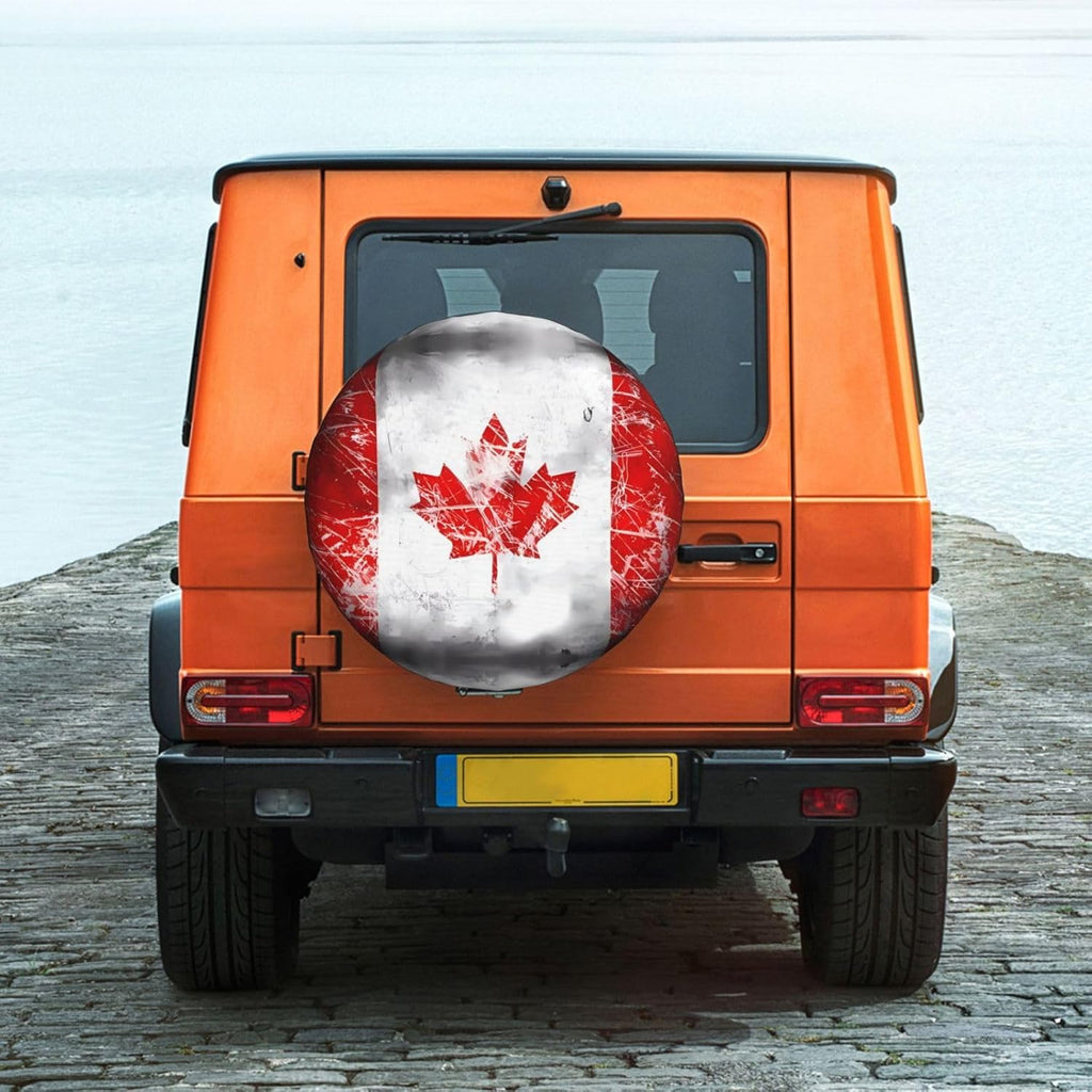 Retro Canada Flag Print Universal Spare Tire Cover for RV, Jeep | Wheel Protector Fits Rv, Trailer, Jeep, Shield Tires From Sun, Dirt And Rain For Outdoor Storage