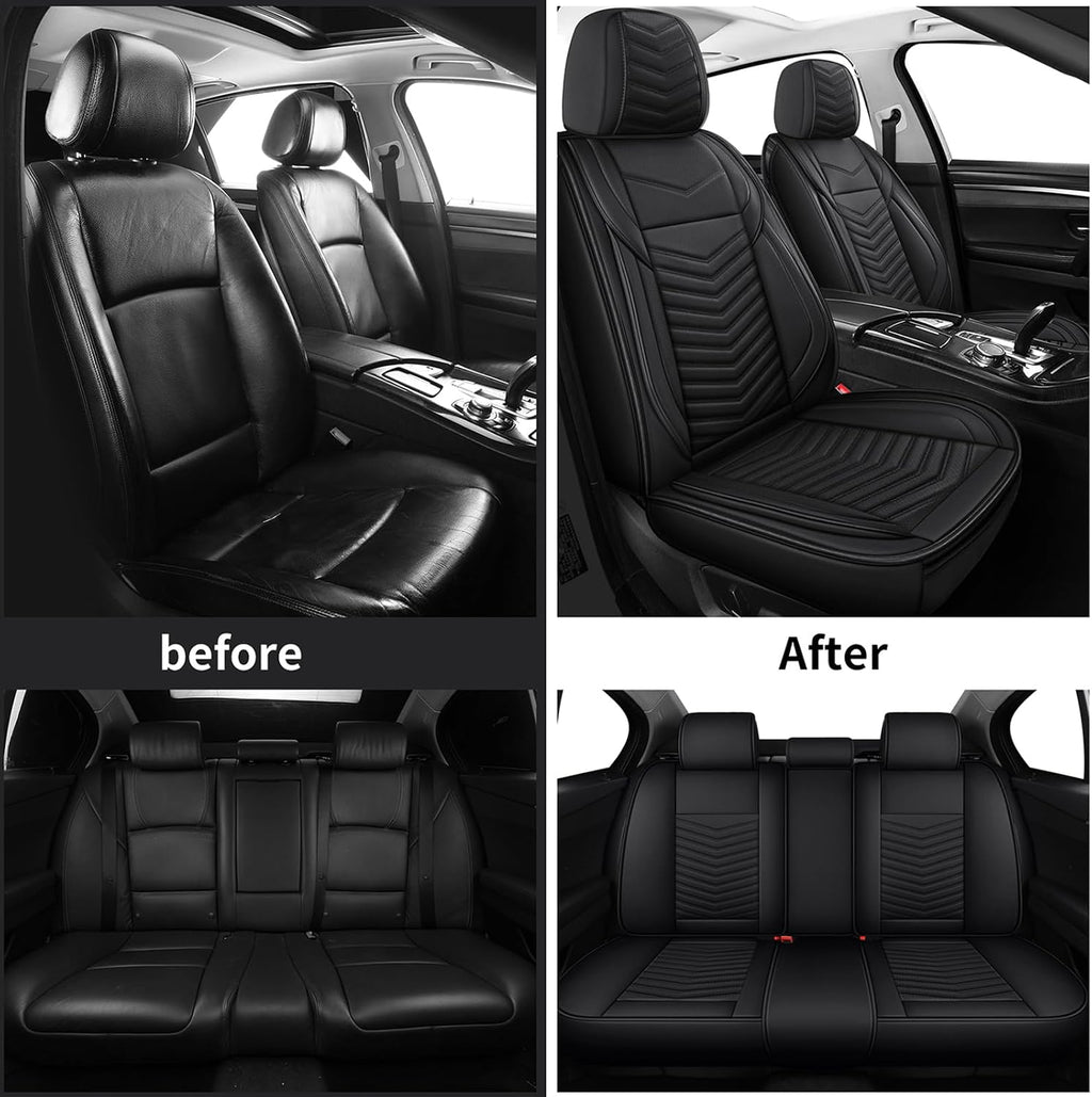 hchengkikz nappa leather car seat covers full set, front angle view
