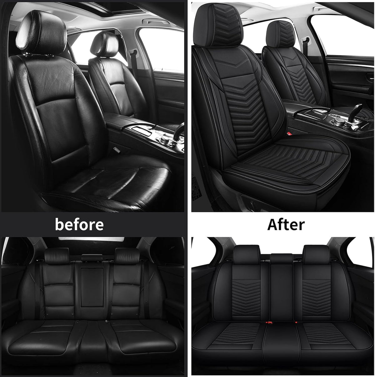 hchengkikz nappa leather car seat covers full set, front angle view